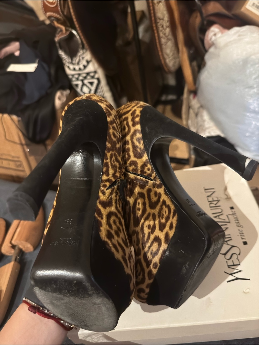 Saint Laurent Leopard-Print Ankle Booties - Brown & Black - Picture 4 of 6